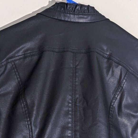 WHBM $180 NAVY Coated Denim Military Jacket Officer Blue Stretchy WASHABLE 14/12 - Picture 7 of 9